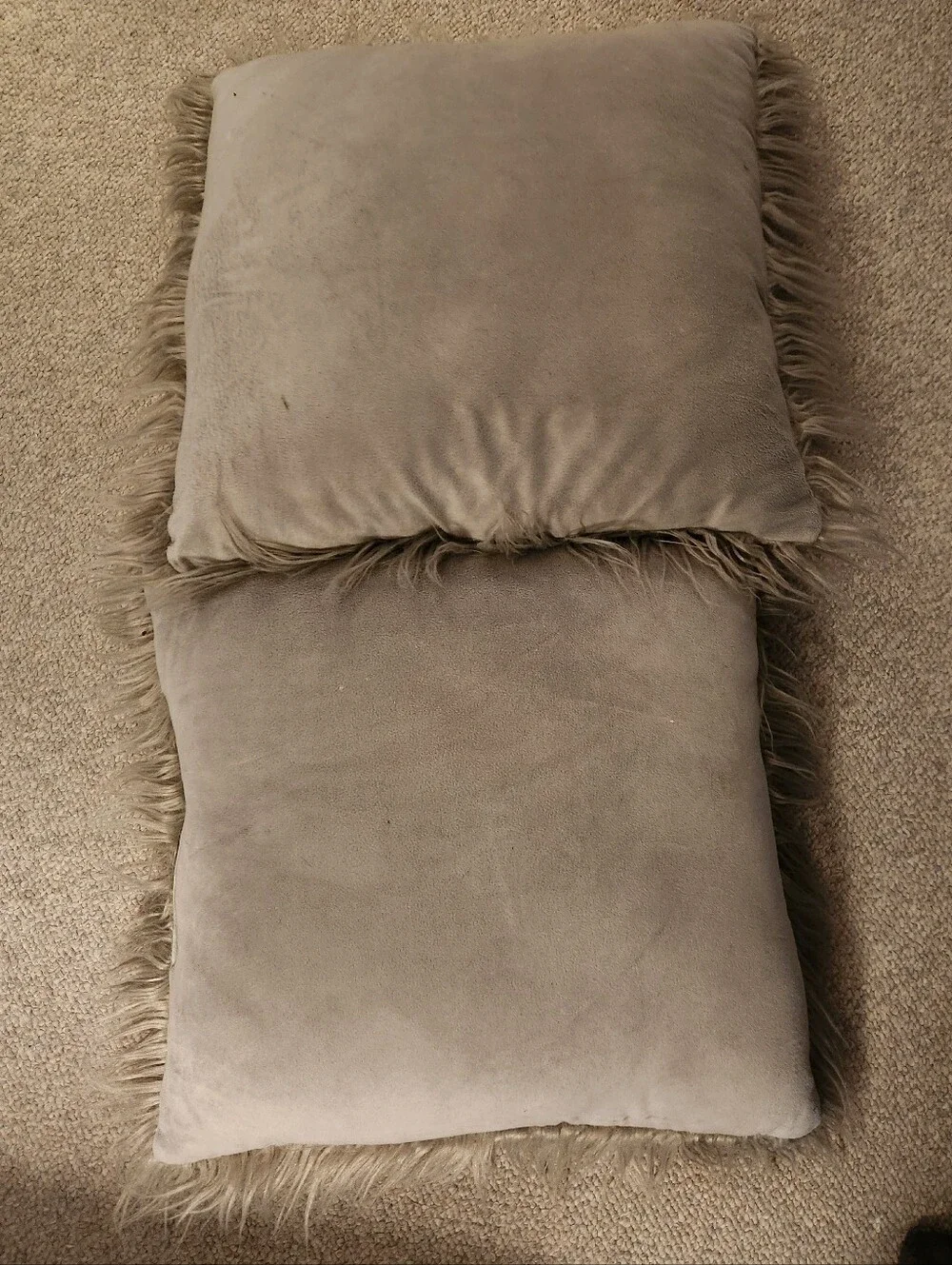 2 Plush Faux Fur Throw Pillows - Gray
